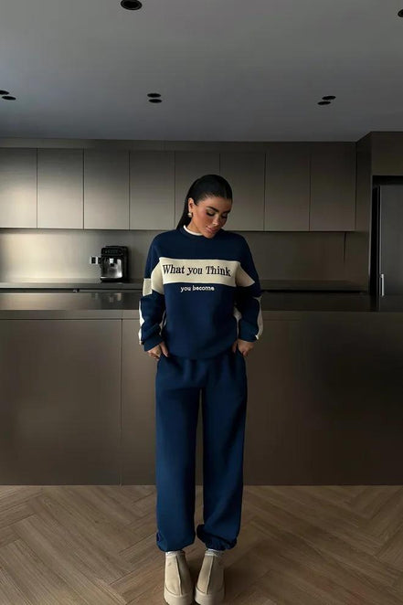 Beiger Oversize-Chándal für Damen mit Buchstaben-Print